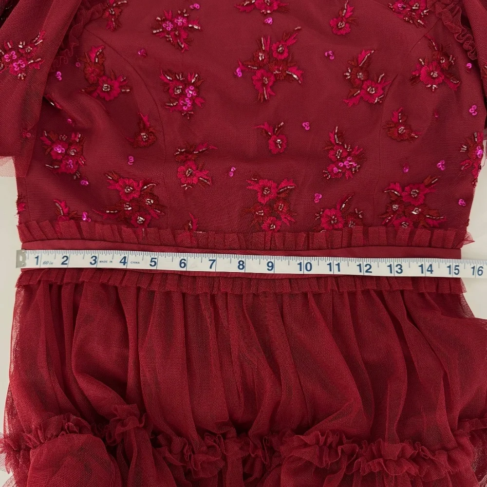 Ivy City Co. Anastasia Dress Sz M Dark Red Midi Embellished Tulle Holiday Party - Picture 14 of 14